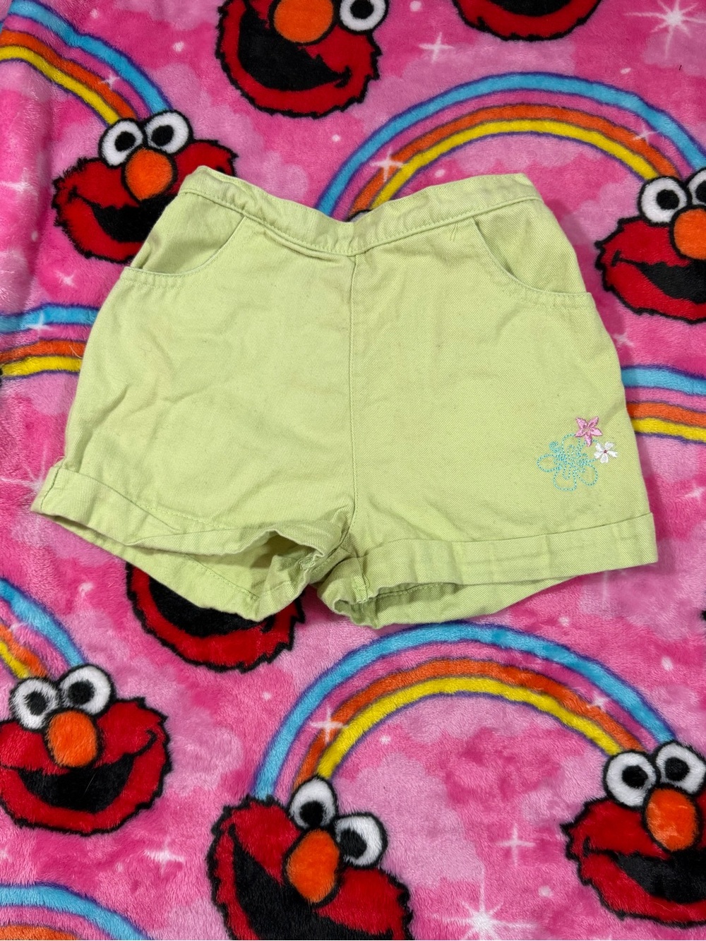Vintage Y2K Nick Jr. Toddler Girls Lime Green Embroidered Shorts 12M